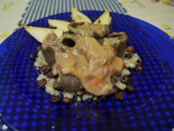 Coffee Lasagnetta with Aubergines and Bell Peppers Cream