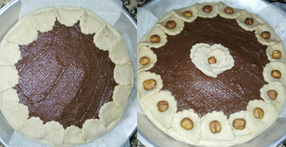 Crostata al Cacao, preparazione della torta, la decorazione con le nocciole