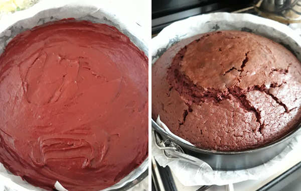 Preparazione Red Velvet con frosting e panna