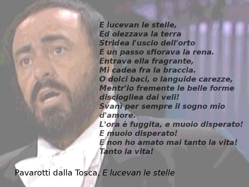 Testo di E lucevan le stelle dalla Tosca, Pavarotti