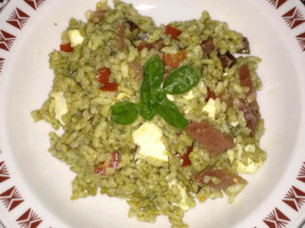 Riso freddo con pesto alla genovese mozzarella e speck