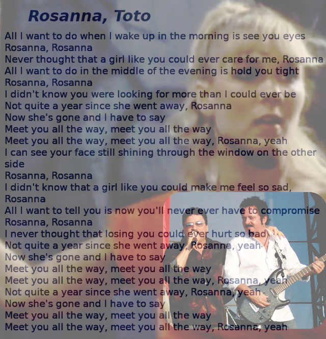 Testo di Rosanna dei Toto del 1982