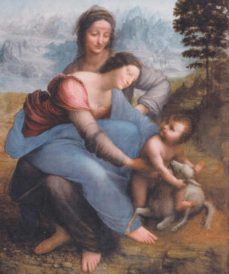 Leonardo da Vinci: composizione piramidale,  La Vergine, Sant'Anna, il Bambino Gesù e l'Agnello" al Louvre